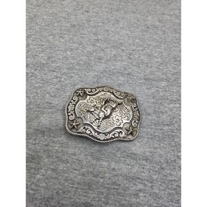 Vintage Womens Nocona Bull Riding Rodeo Western Cowgirl Belt Buckle Brass Tone